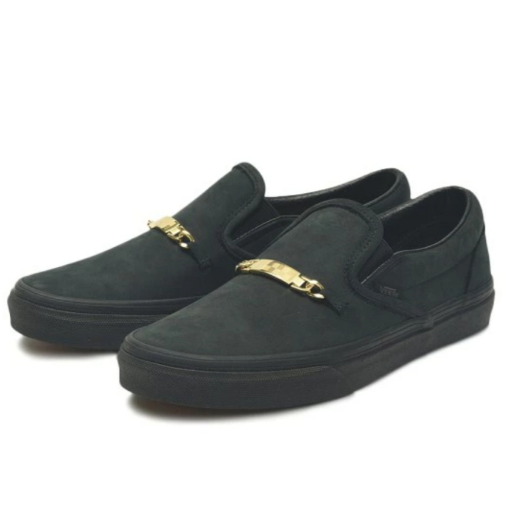 Vans Black Slip-On Sneakers with Gold Accent